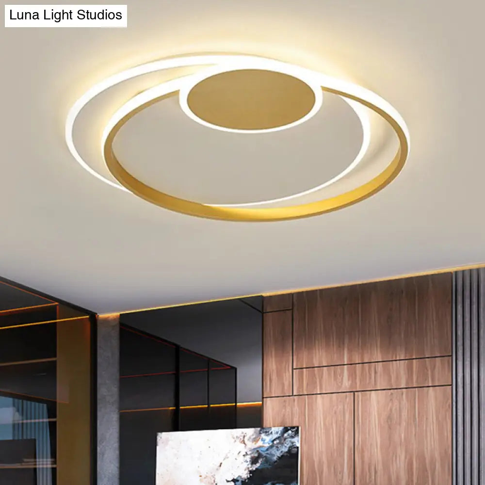 Minimalist Led Gold Flush Mount Lamp - Metallic Shade Warm/White Light 16.5’/20.5’ W