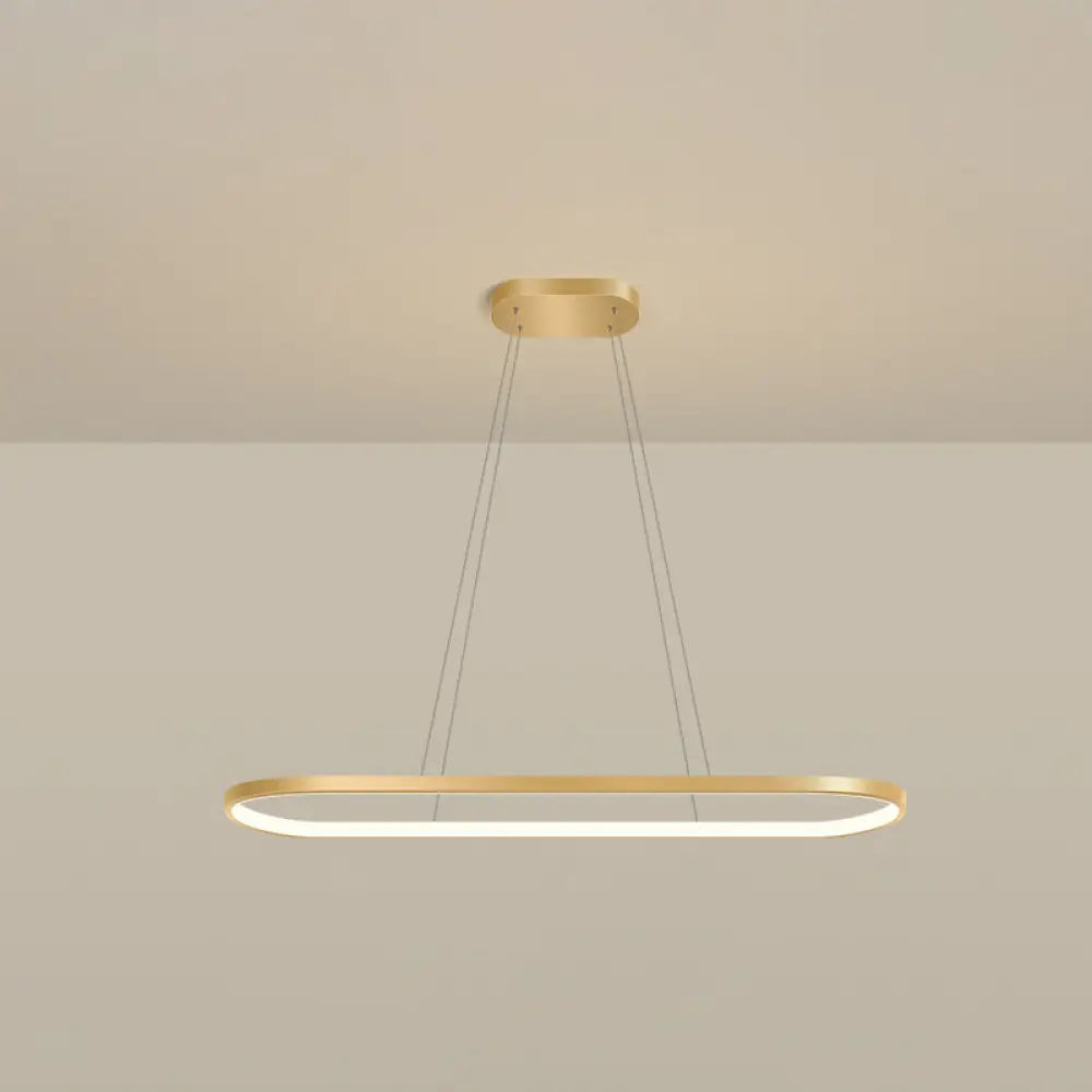 Minimalist Led Gold Plated Pendant Light Fixture For Table - Metal Oblong Design / 27.5 Warm