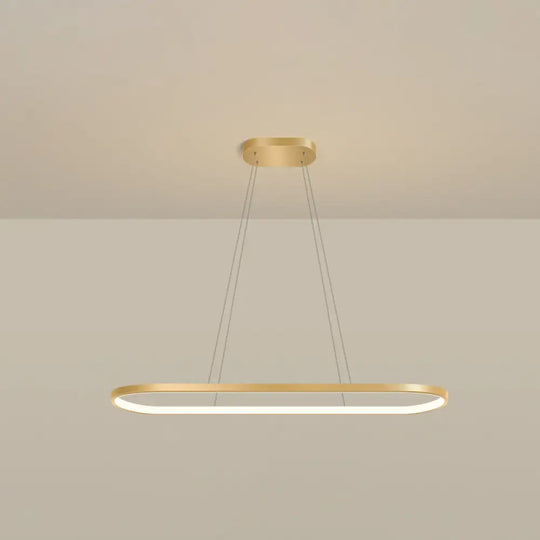 Minimalist Led Gold Plated Pendant Light Fixture For Table - Metal Oblong Design / 27.5 Warm