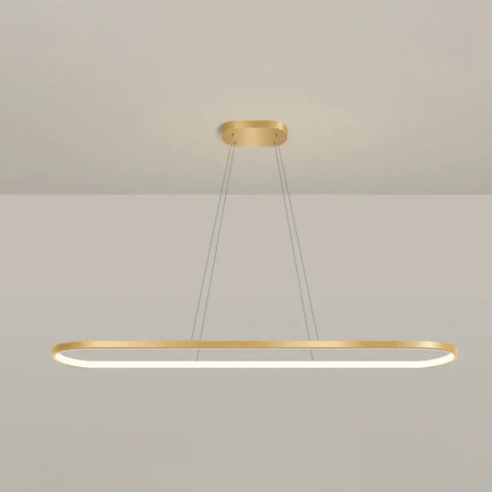 Minimalist Led Gold Plated Pendant Light Fixture For Table - Metal Oblong Design / 47 Remote Control