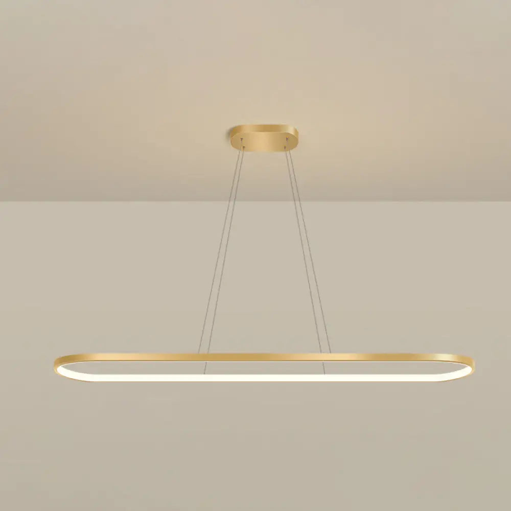 Minimalist Led Gold Plated Pendant Light Fixture For Table - Metal Oblong Design / 47 Warm