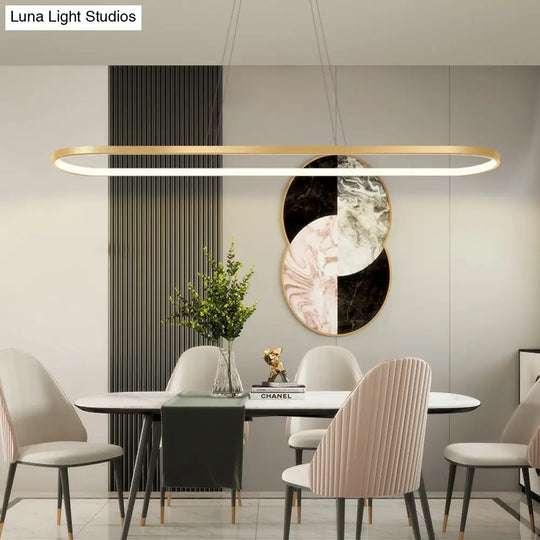 Minimalist Led Gold Plated Pendant Light Fixture For Table - Metal Oblong Design