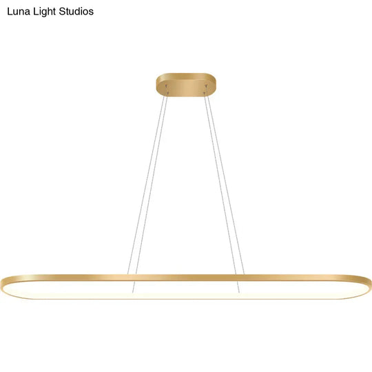 Minimalist Led Gold Plated Pendant Light Fixture For Table - Metal Oblong Design