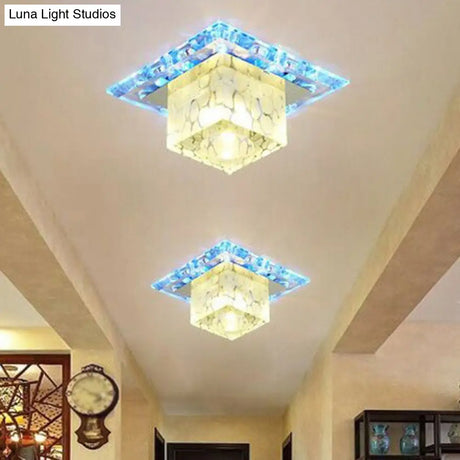 Minimalist Led Hallway Ceiling Lamp With Cube Crystal Shade - Clear Flush Mount Light