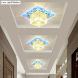 Minimalist LED Hallway Ceiling Lamp with Cube Crystal Shade - Clear Flush Mount Light