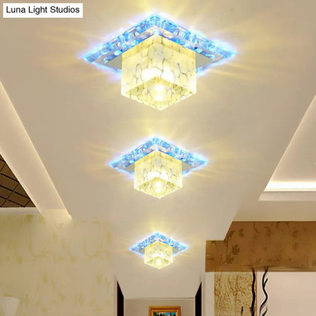 Minimalist Led Hallway Ceiling Lamp With Cube Crystal Shade - Clear Flush Mount Light