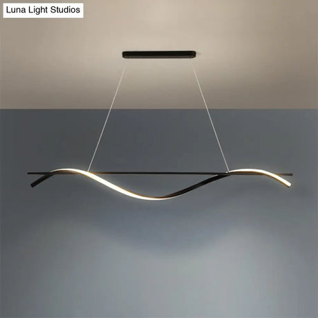 Curvy Hanging Island Light - Minimalist Acrylic Dining Room Pendant Warm/White Led Drop In Black
