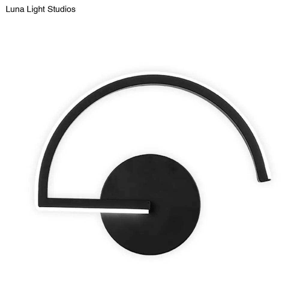 Minimalist Led Iron Wall Mount Sconce - Black Semicircle Light For Bedroom In Warm/White