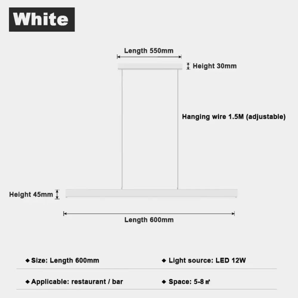 Minimalist Led Long Bar Pendant Light for Dining Room Kitchen 60cm 1 / Cold White pendant Light