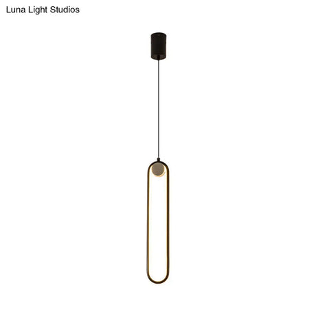 Minimalist Led Oval Metallic Pendulum Pendant Ceiling Light In Black With Natural Lighting