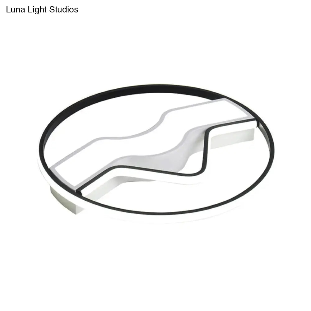 Minimalist Led Restaurant Ceiling Lamp: Round Metallic Shade 16/19.5 Wide Flush Mount Black