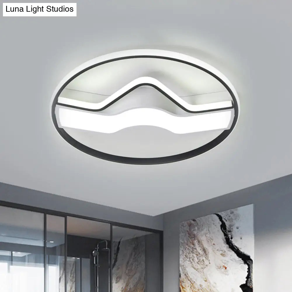 Minimalist Led Restaurant Ceiling Lamp: Round Metallic Shade 16’/19.5’ Wide Flush Mount Black / 16’