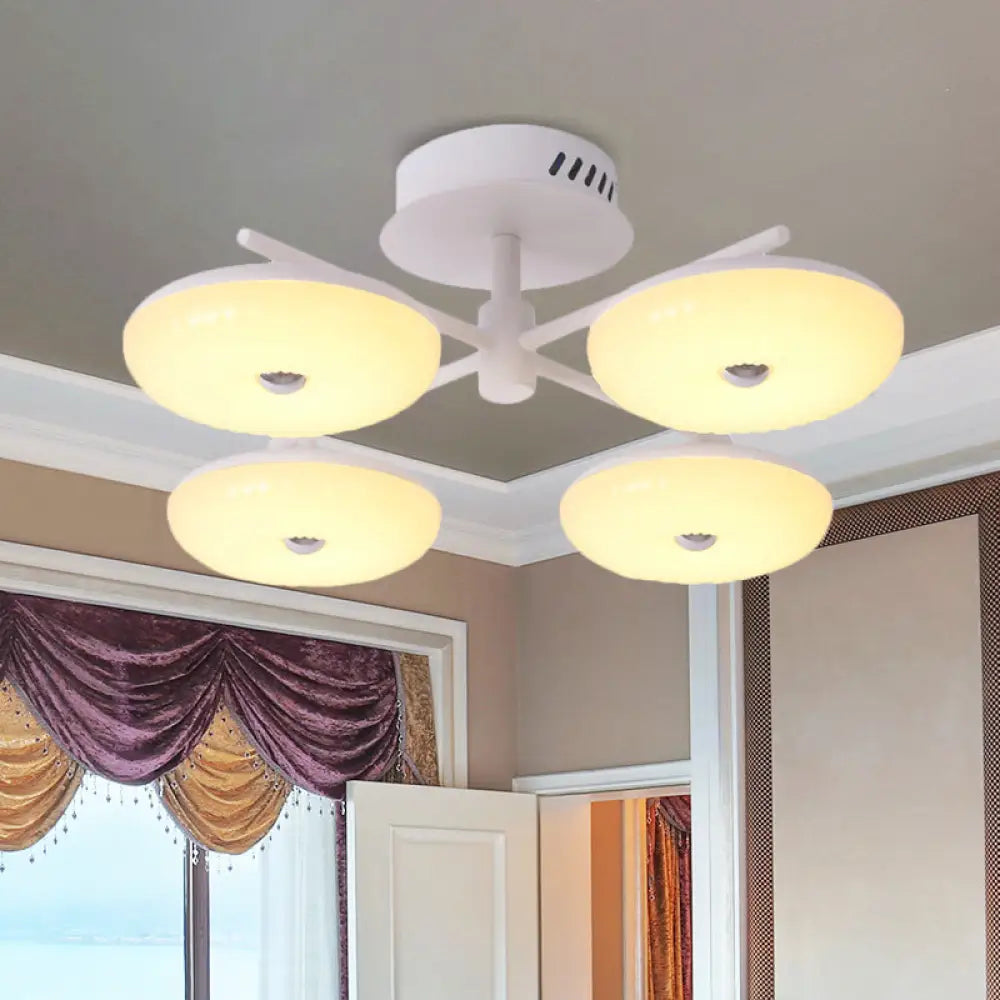 Minimalist Led Restaurant Flush Light Fixture - White Semi Ceiling Mount With Doughnut Acrylic
