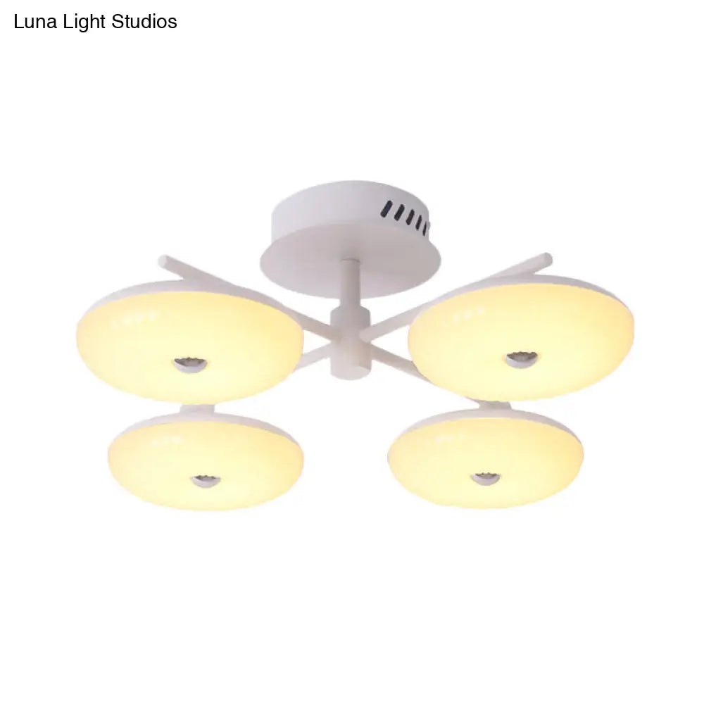 Minimalist Led Restaurant Flush Light Fixture - White Semi Ceiling Mount With Doughnut Acrylic Shade