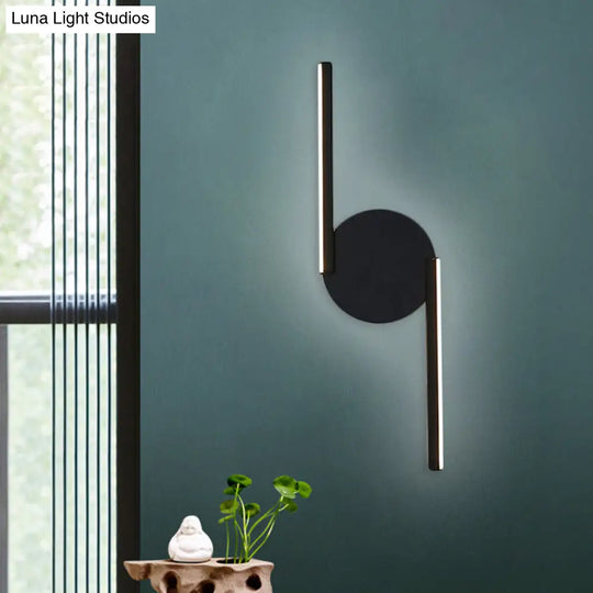 Minimalist Led Sconce In Warm/White Light For Hotels - Black Metal Wall Mounted Lamp