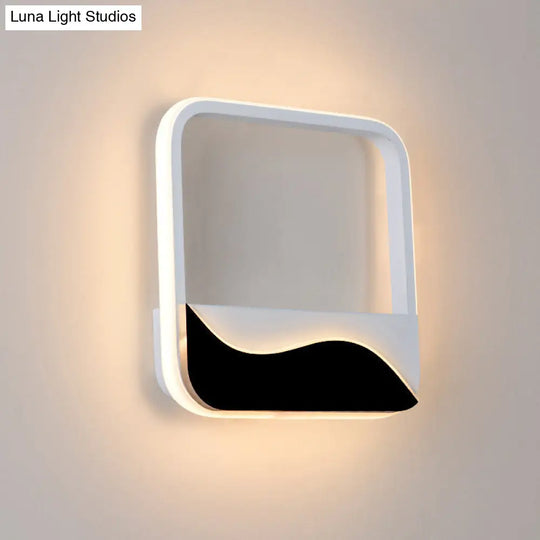 Minimalist Led Wall Light W/ Wave Patterned Acrylic Frame - Black/White Warm/White