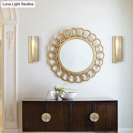 Minimalist Led Wall Sconce Light In Gold For Living Room - Metal Rectangle Mount Lamp