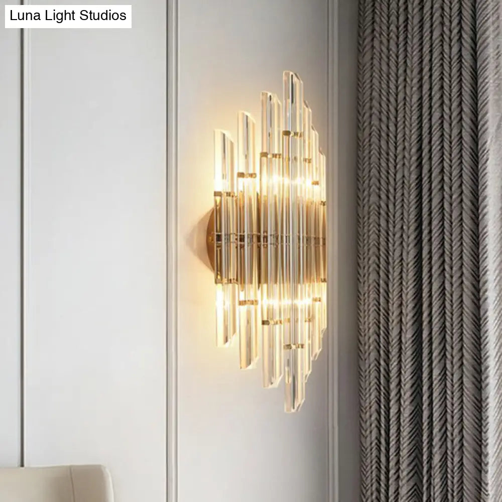 Minimalist Led Wall Sconce Light With K9 Crystal Strip - Rhombus Design For Living Room