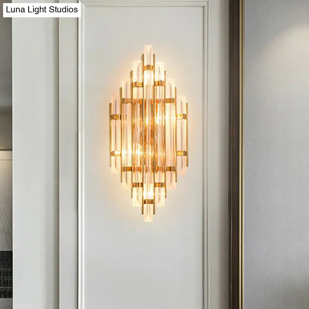 Minimalist Led Wall Sconce Light With K9 Crystal Strip - Rhombus Design For Living Room