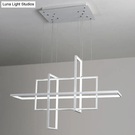 Minimalist Led White Frame Rectangular Hanging Light With Acrylic Island Lighting Fixture