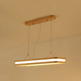 Minimalist Led Wood Rectangular Hanging Island Lamp - Acrylic Ceiling Suspension For Dinners / 35.5