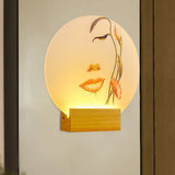 Minimalist Led Wood Wall Lamp: Circular Metallic Butterfly And Leaf Mural Lighting