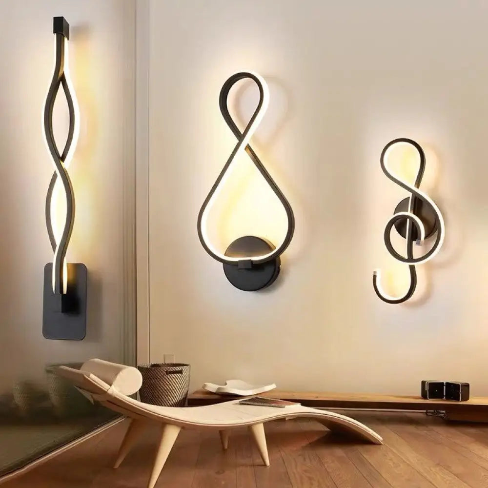 Minimalist Line Art Led Sconce Light Fixture - Black Metal Wall Mounted Lamp For Hallways / White