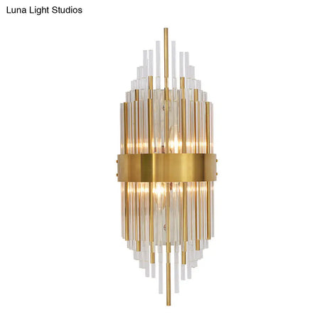 Minimalist Linear Crystal Wall Lamp - 2-Light Sconce In Gold For Indoor Décor