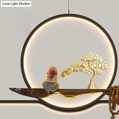 Minimalist Linear Hanging Lamp With Metal Frame Led Lighting Monk And Tree Design Ideal For Study