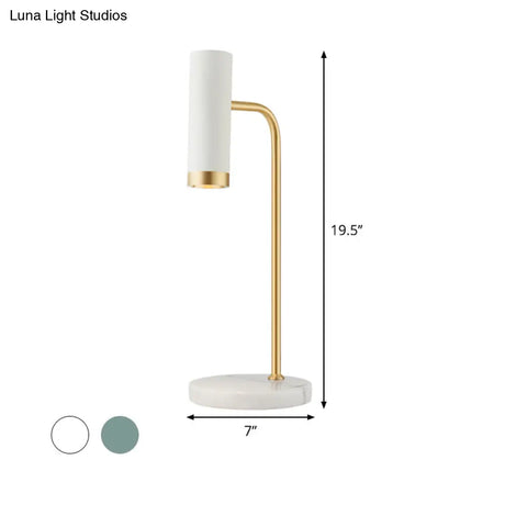 Minimalist Marble Led Nightstand Light - White/Blue Tube Design For Living Room