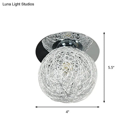 Minimalist Metal And Handwoven Globe Flush Mount Ceiling Lamp With White Shade