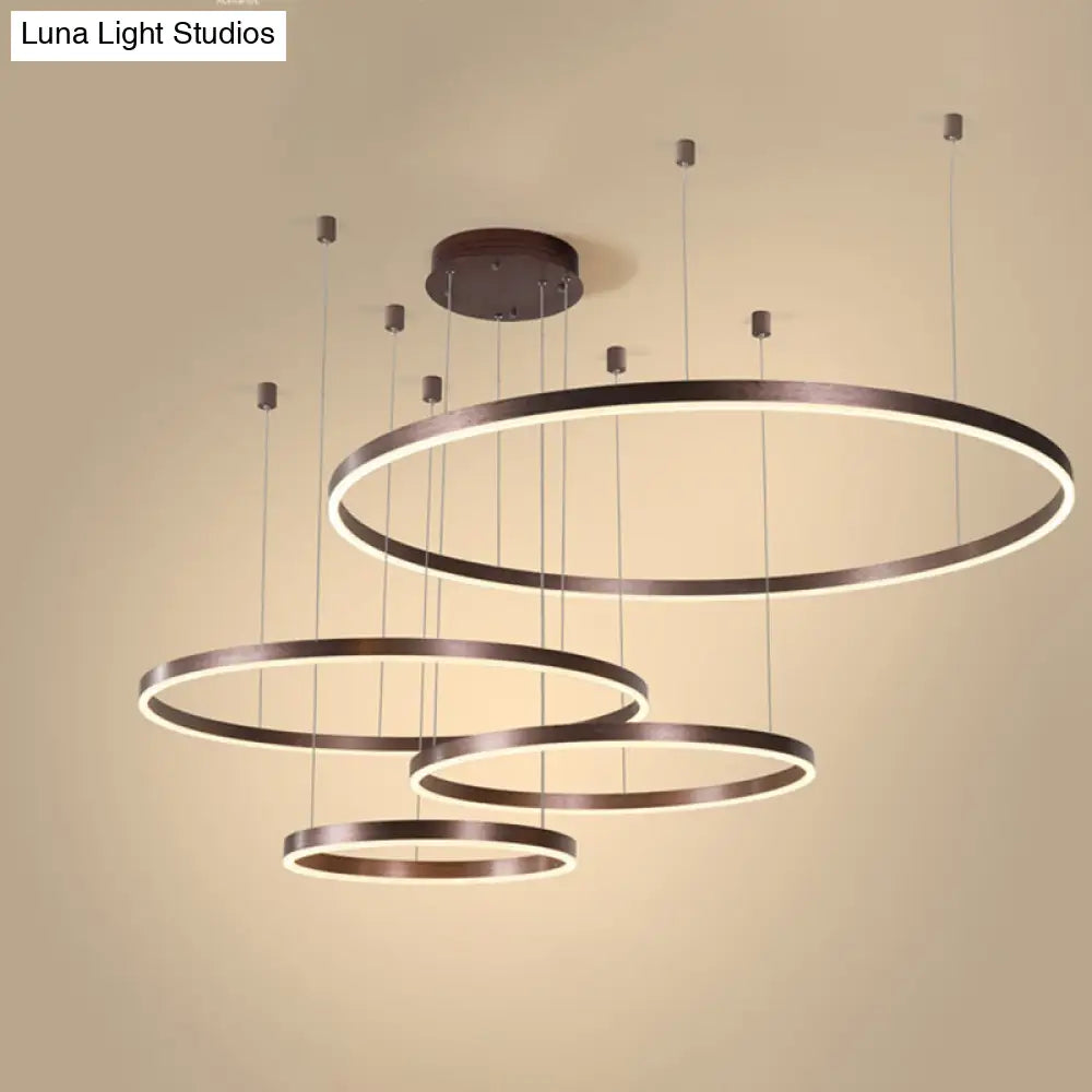 Minimalist Metal Bubble Ring Chandelier: 4-Light Led Suspension Light In Black/Gold/Coffee