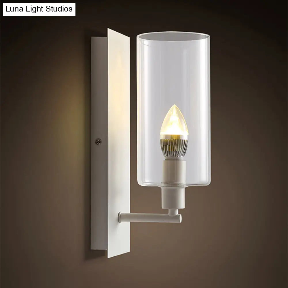 Minimalist Metal Candle Wall Lamp With Clear Glass Shade - White 1-Head Sconce Light Fixture