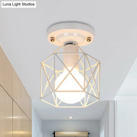 Minimalist Metal Frame Ceiling Mounted Light With White Pink And Green Accents - Ideal For Cloakroom