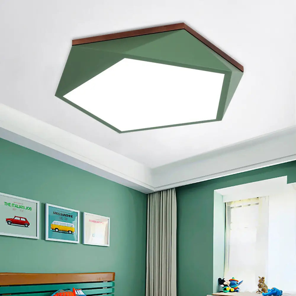 Minimalist Metal Green Led Flush Mount Ceiling Light With Acrylic Diffuser - 16.5’/20.5’ Wide