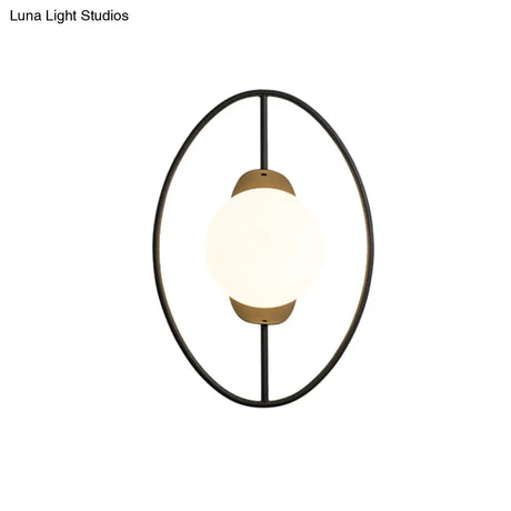 Minimalist Metal Halo Ring Sconce Lighting With Black/Gold Finish Orb White Glass Shade