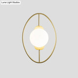 Minimalist Metal Halo Ring Sconce Lighting With Black/Gold Finish Orb White Glass Shade