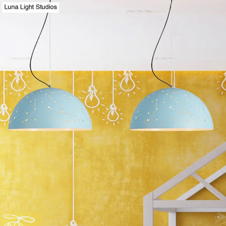 Minimalist Metal Hanging Ceiling Light - 1-Light Semisphere Pendant Lamp Blue/Green/Yellow