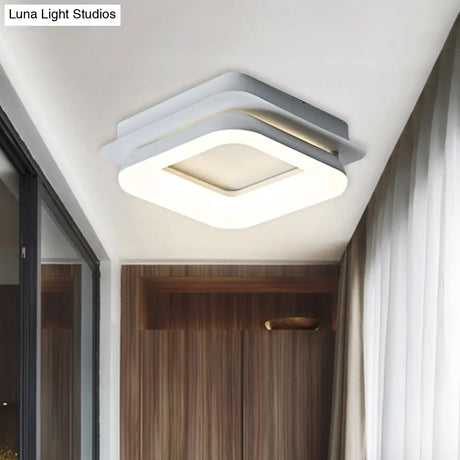 Minimalist Metal Led Ceiling Pendant Light - White Round/Square Flush Mount For Bedroom In