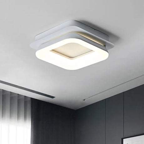 Minimalist Metal Led Ceiling Pendant Light - White Round/Square Flush Mount For Bedroom In