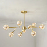 Minimalist Metal Led Chandelier In Gold With Starburst Pendulum Design And Bubble Shade 9 / Natural
