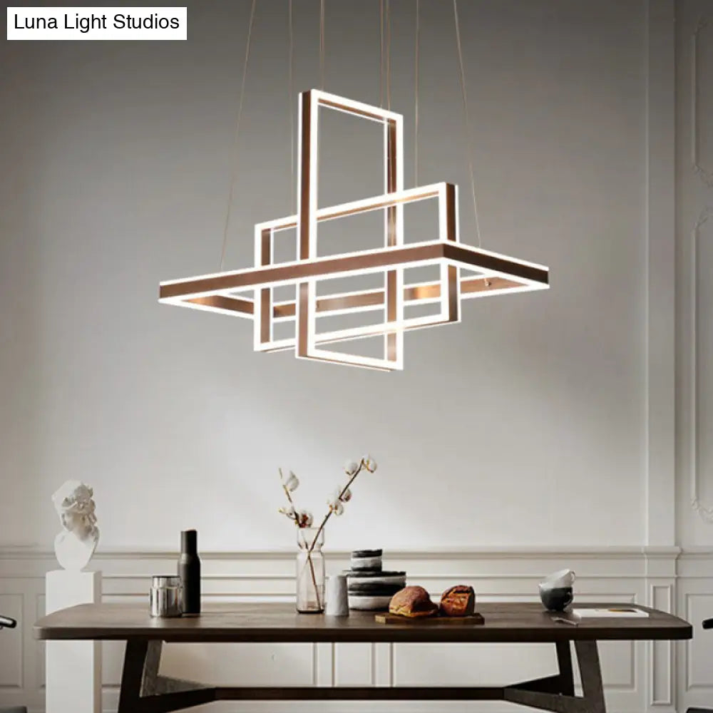 Minimalist Metal Led Chandelier With Interlocking Rectangle Design - Coffee
