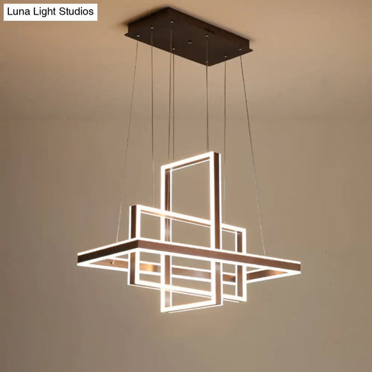 Minimalist Metal Led Chandelier With Interlocking Rectangle Design - Coffee