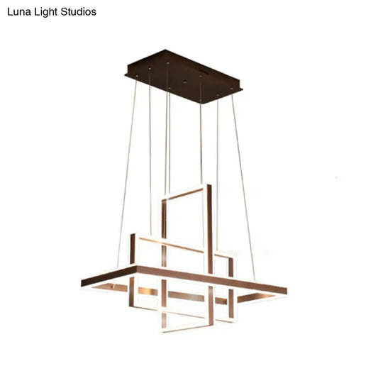 Minimalist Metal Led Chandelier With Interlocking Rectangle Design - Coffee