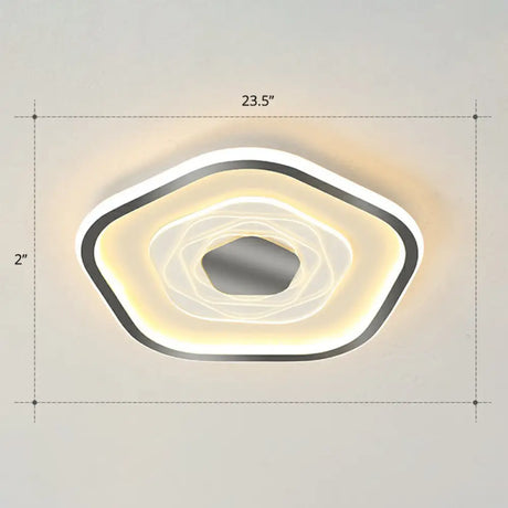 Minimalist Metal Led Flush Ceiling Light - Pentagonal Bedroom Fixture Black / 23.5’ Warm