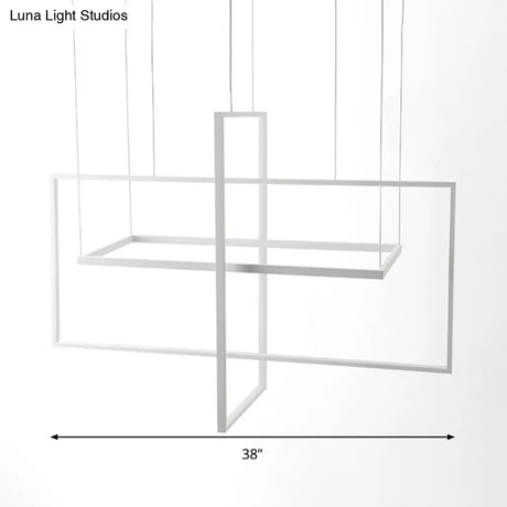 Minimalist Metal Led Hanging Lamp Kit - Rectangle Shape White 23.5’/31.5’/38’ Wide