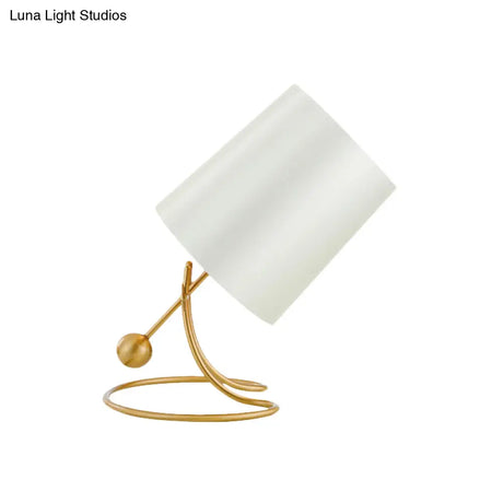 Minimalist Metal Nightstand Lamp - Barrel Fabric White Table Lighting For Living Room