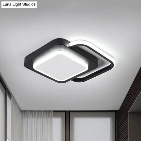 Minimalist Metal Rhombus Led Flush Ceiling Lamp - Black With White/Warm Light (Customizable In 15