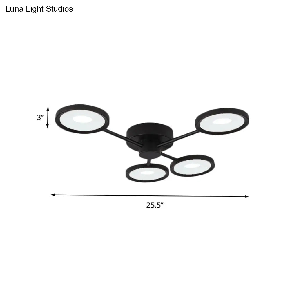 Minimalist Metal Semi Flush Mounted Ceiling Lamp Black Led With 4 Adjustable Heads
