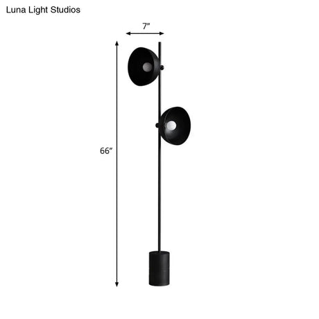 Minimalist Metal Shade Black Finish Reading Floor Lamp With 2 Bulbs